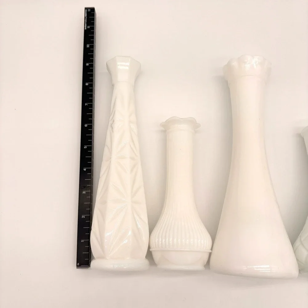 Vintage Milk Glass Bud Vase Set White Floral Decor Cottagecore Centerpiece 5pc